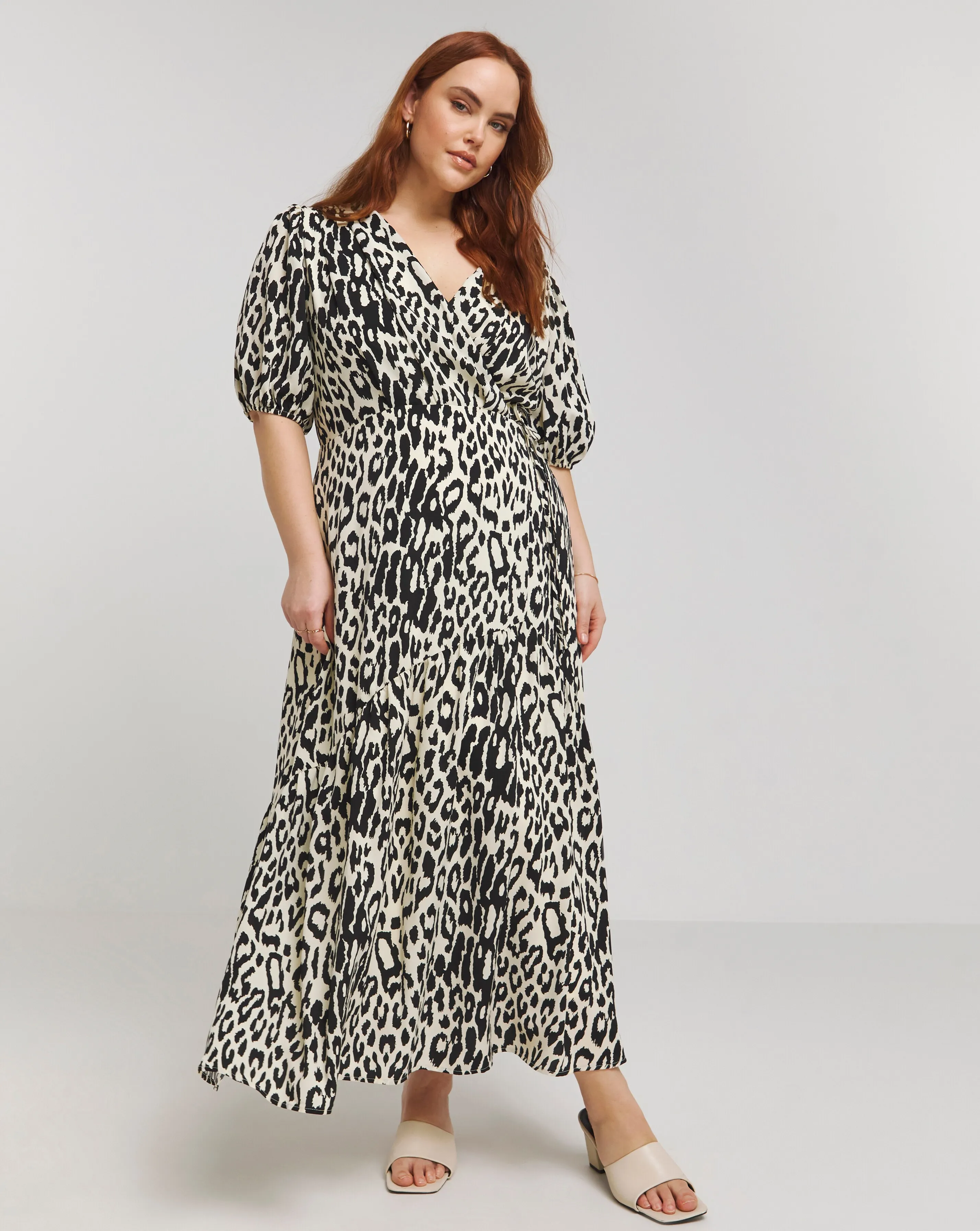 Lovedrobe Animal Print Wrap Front Puff Sleeve Midi Dress | Simply Be