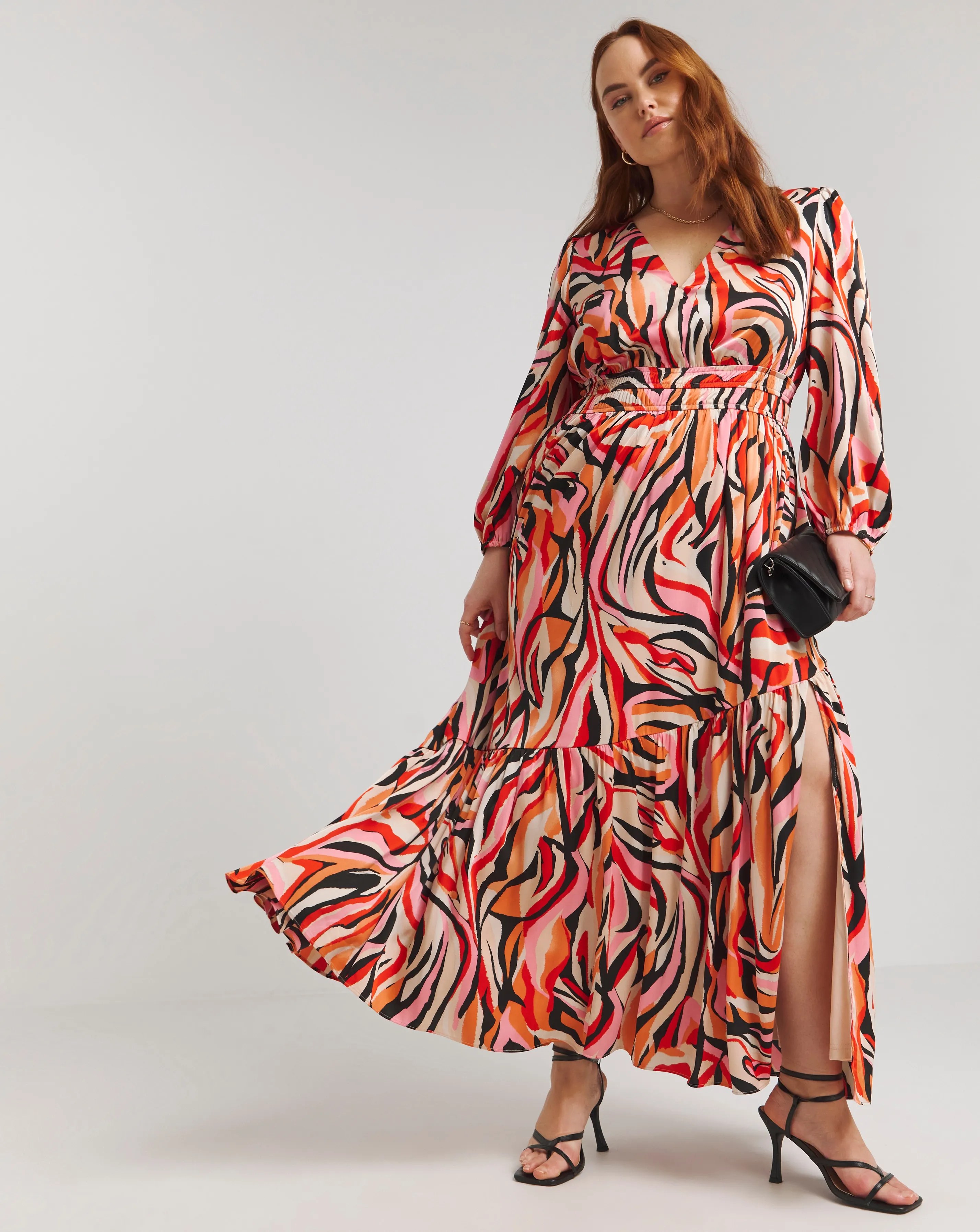 Lovedrobe Swirl Print Elastic Waist Wrap Front Maxi Dress | Simply Be