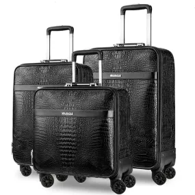 Men Crocodile Pattern Genuine Cow Leather Cabin Trolley Suitcase Brand Carry On Business Rolling