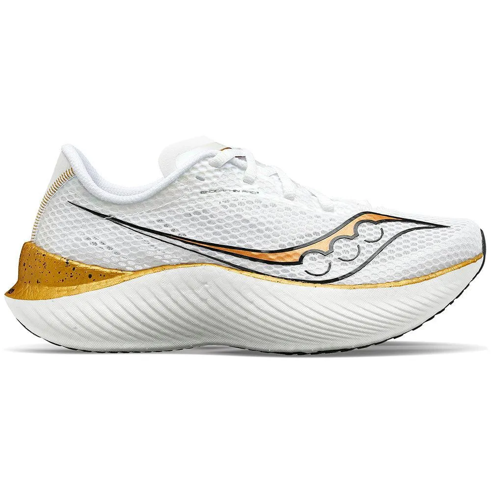 Men's Saucony Endorphin Pro 3, White/Gold, 9 D Medium