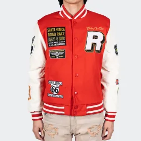 Men's TWO MILL TWENTY Ride or Die Road Race Varsity Letterman Jacket Red