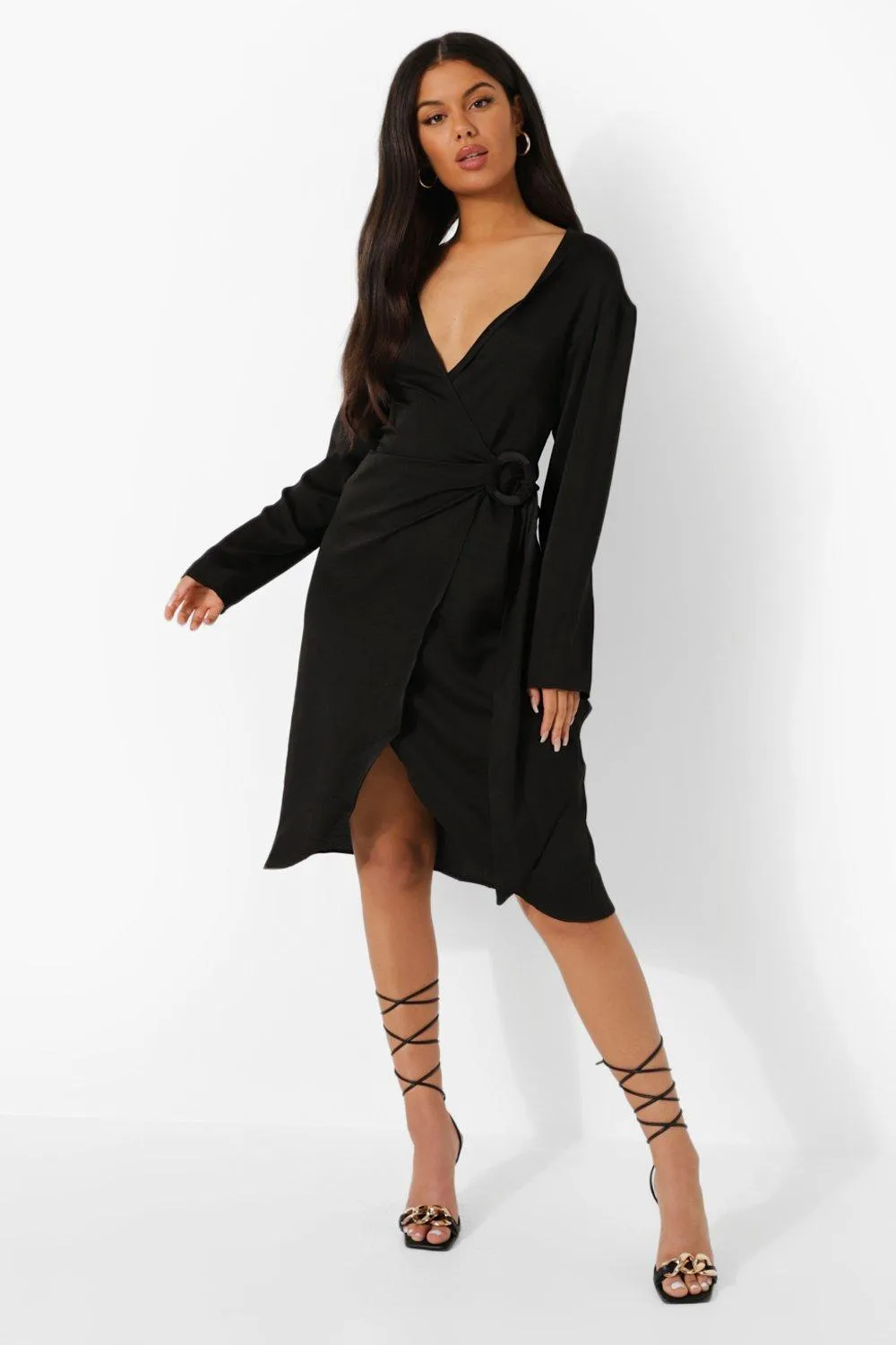 Midi Satin Wrap Shirt Style Dress