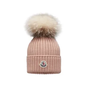 Moncler Beanie Hat W PomPom Powder Pink 21FW