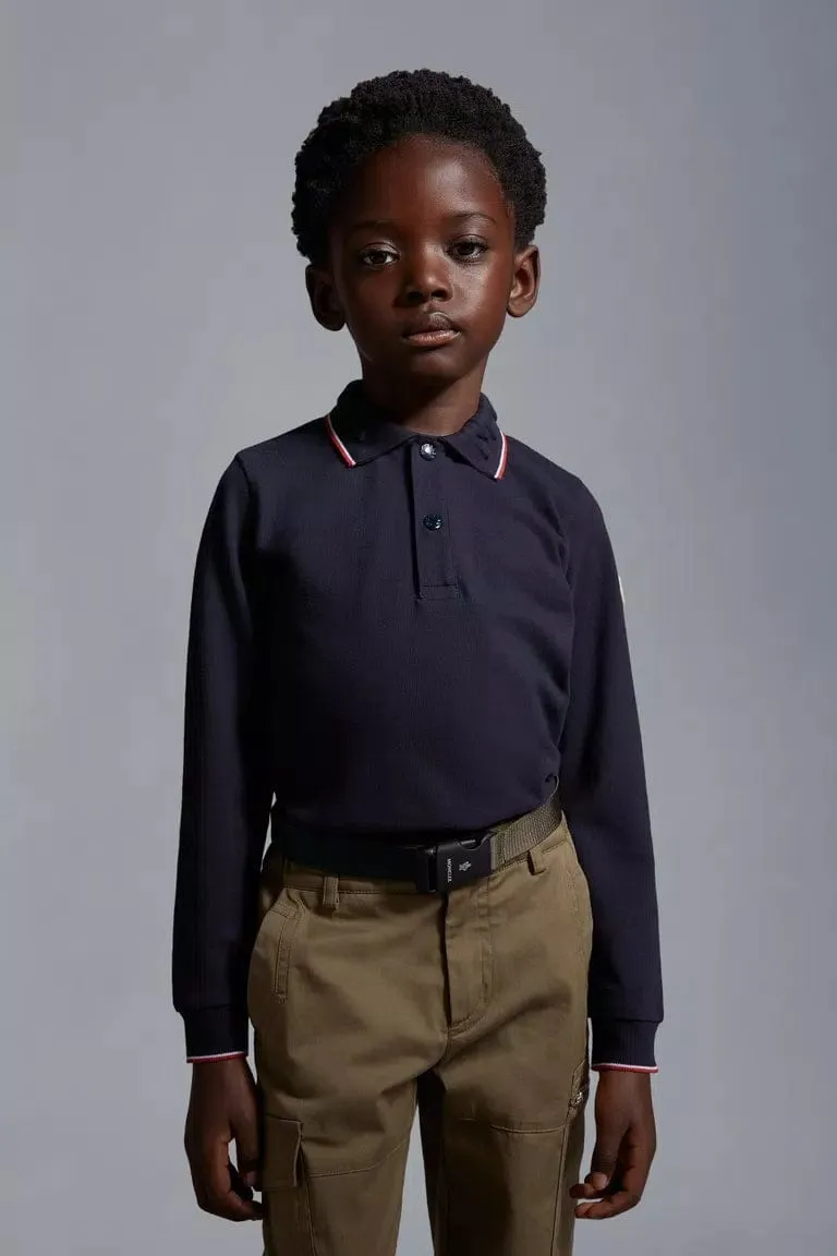 Moncler Enfant Boys Long Sleeve Polo Shirt in Navy