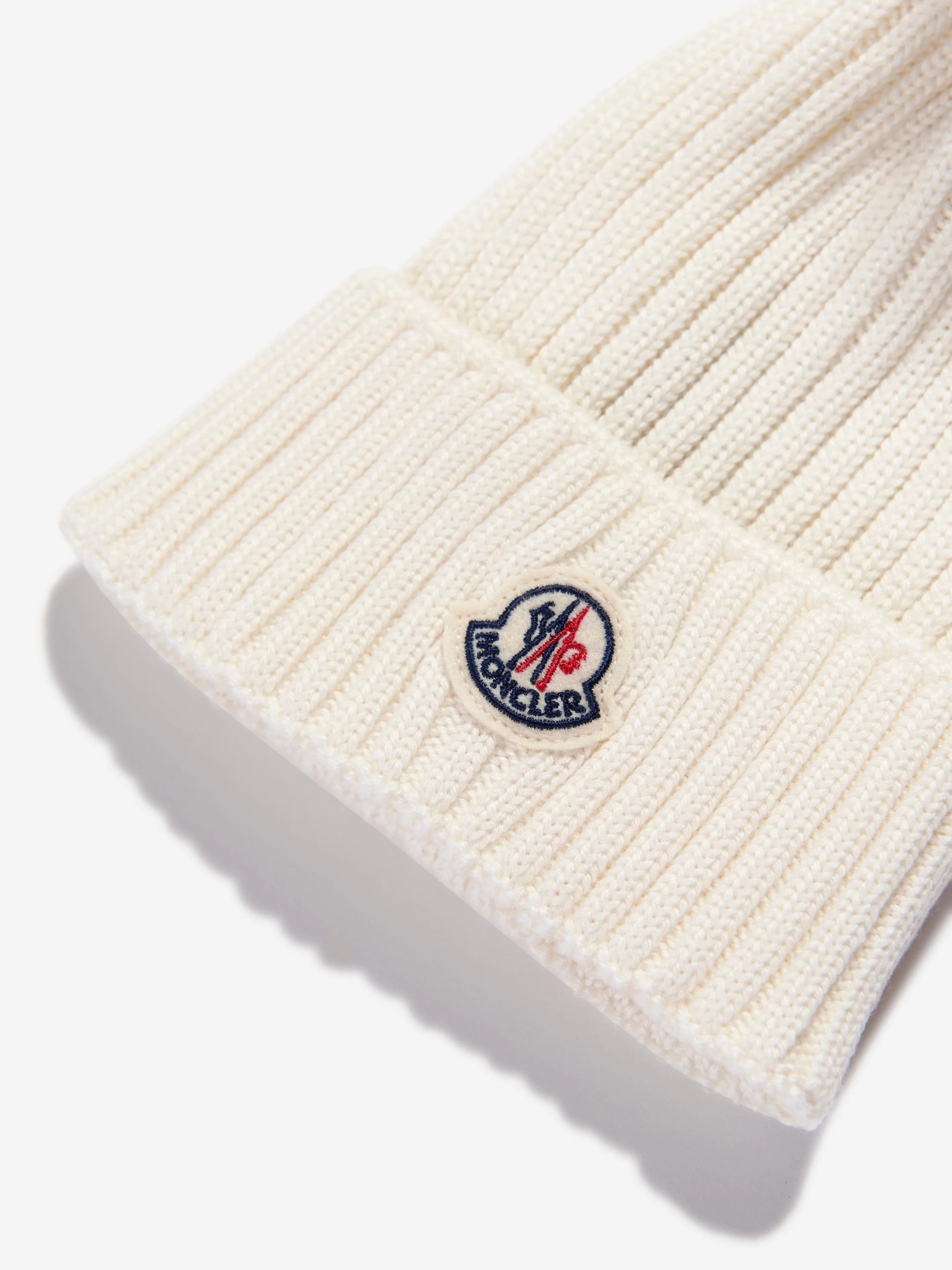 Moncler Enfant Girls Logo Pom Pom Hat in Ivory