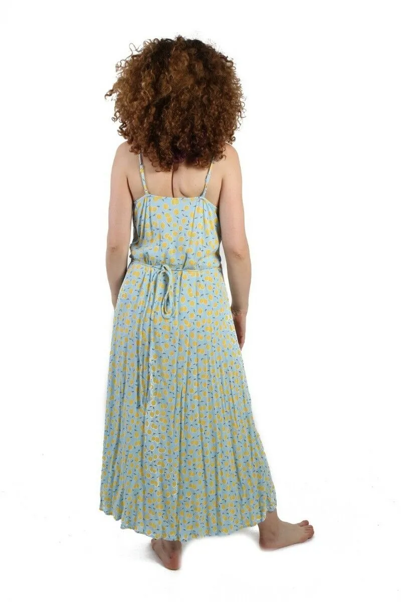 Monoprix Femme Wrap Dress Lemon Printed A-Line Vintage Maxi Dress 40 - Pepper Tree London