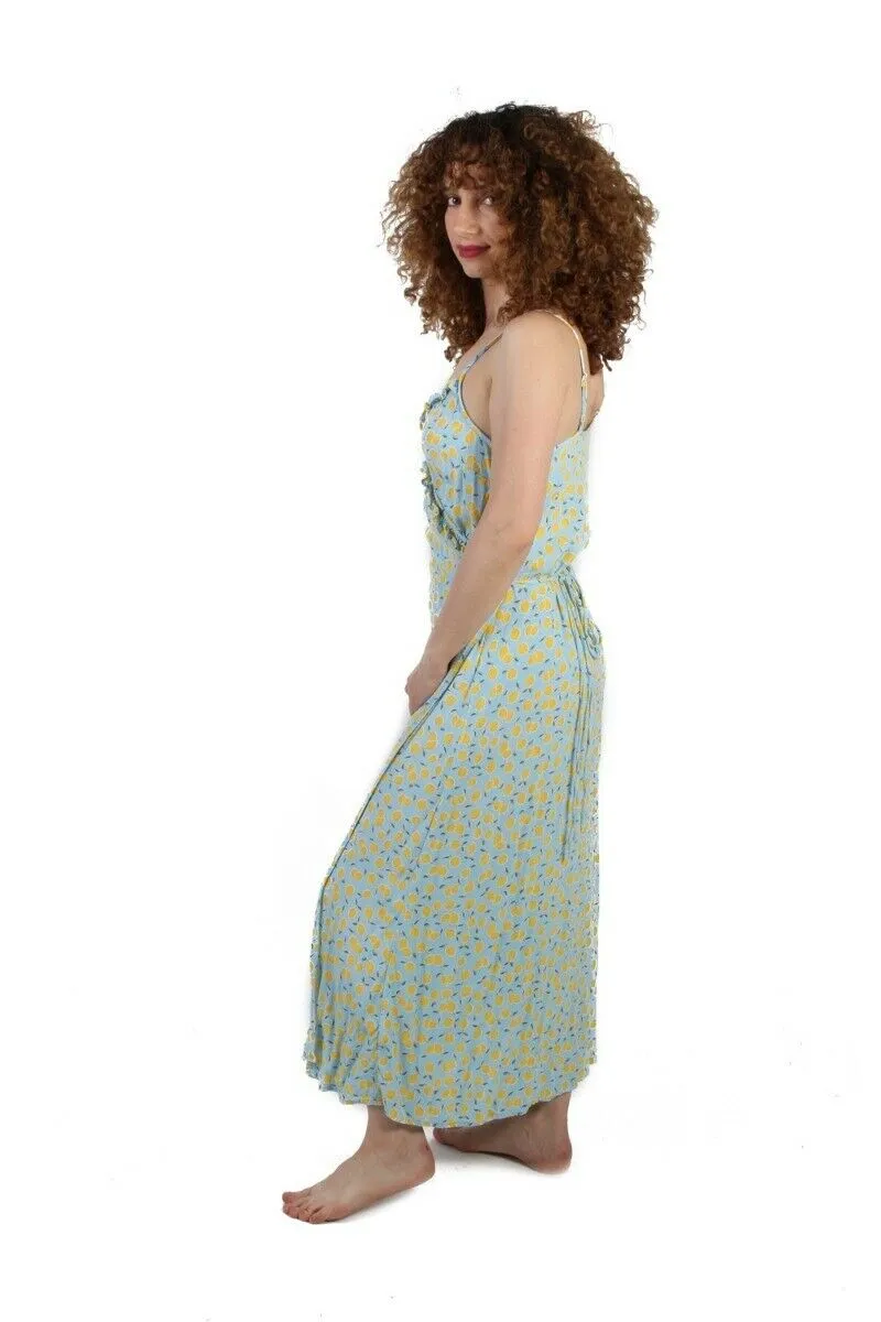 Monoprix Femme Wrap Dress Lemon Printed A-Line Vintage Maxi Dress 40 - Pepper Tree London