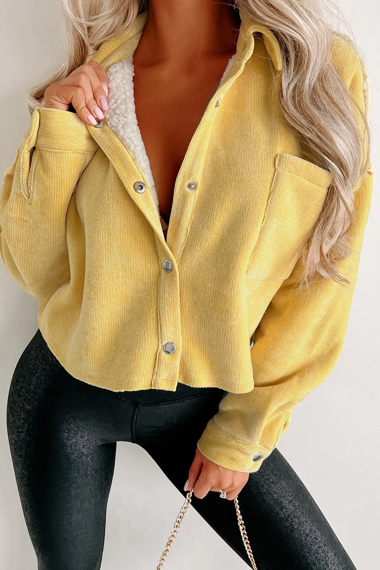 Montana Smiles Sherpa Lined Chenille Crop Jacket (Yellow)