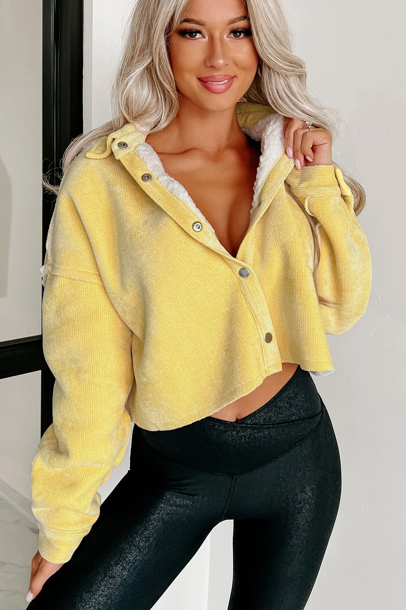 Montana Smiles Sherpa Lined Chenille Crop Jacket (Yellow)