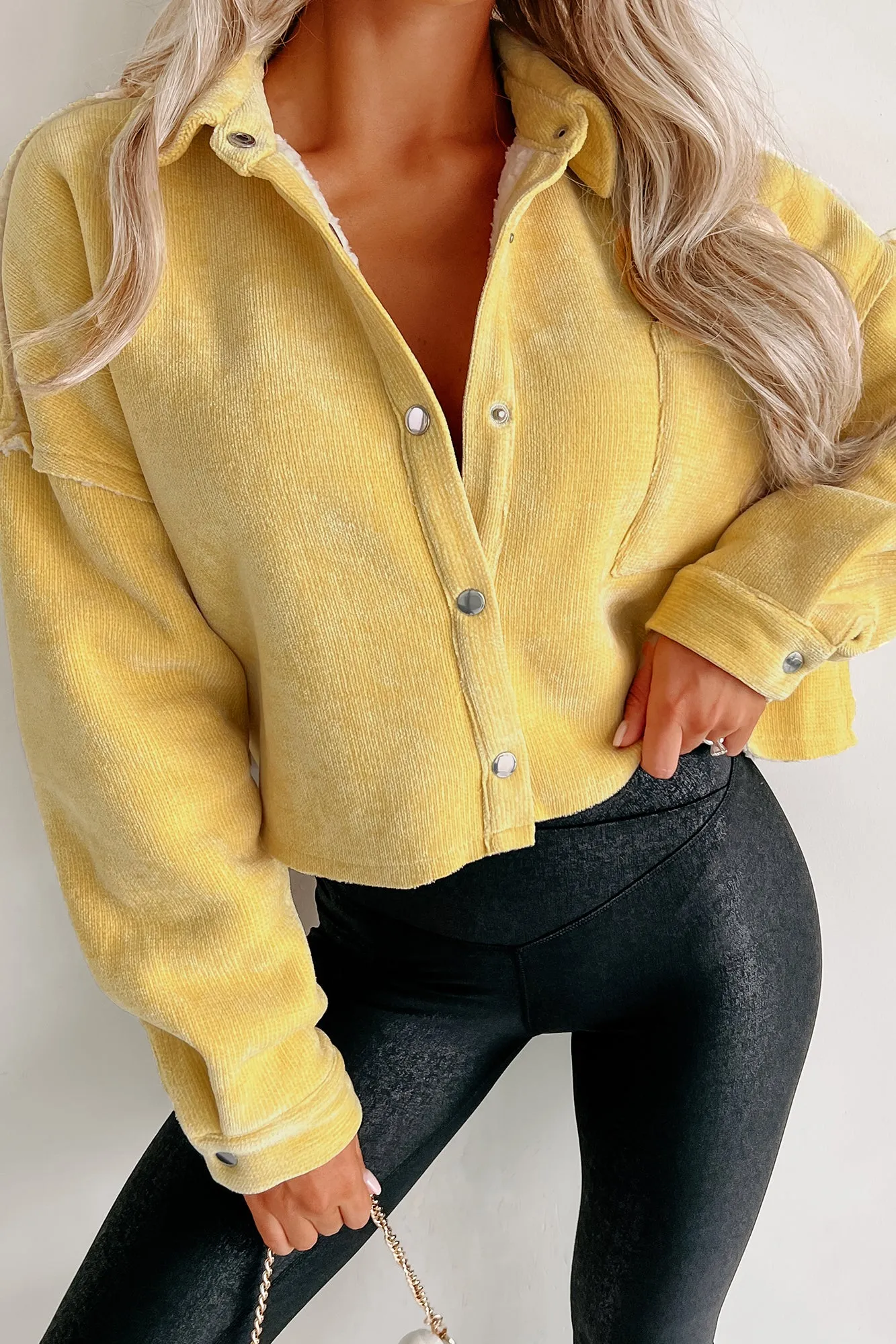 Montana Smiles Sherpa Lined Chenille Crop Jacket (Yellow)