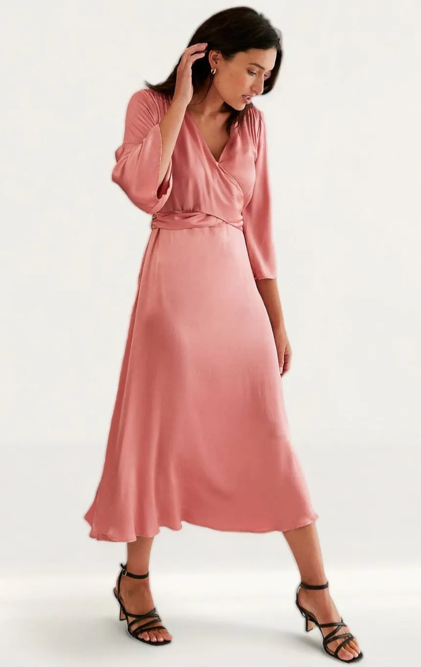 M&S X Ghost Satin V-Neck Midi Wrap Dress