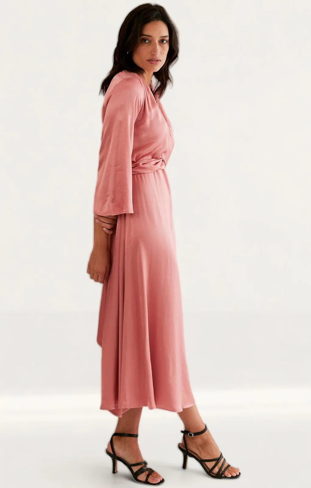 M&S X Ghost Satin V-Neck Midi Wrap Dress