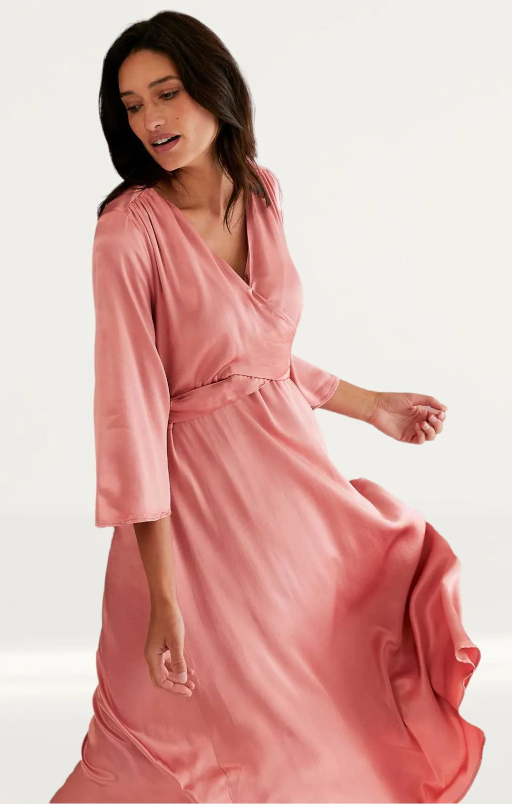 M&S X Ghost Satin V-Neck Midi Wrap Dress