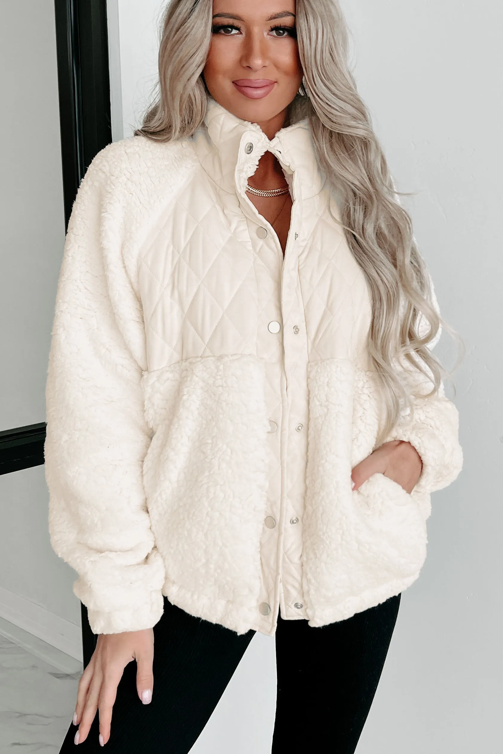 My Hearts Desire Quilted Sherpa Jacket (Cream)