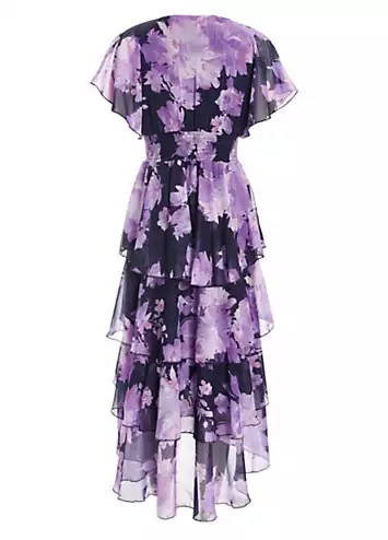 Navy Chiffon Wrap Floral Tiered Midi Dress by Quiz | Look Again