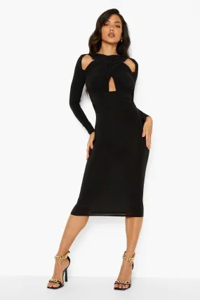 Neon Slinky Wrap Cut Out Midi Dress