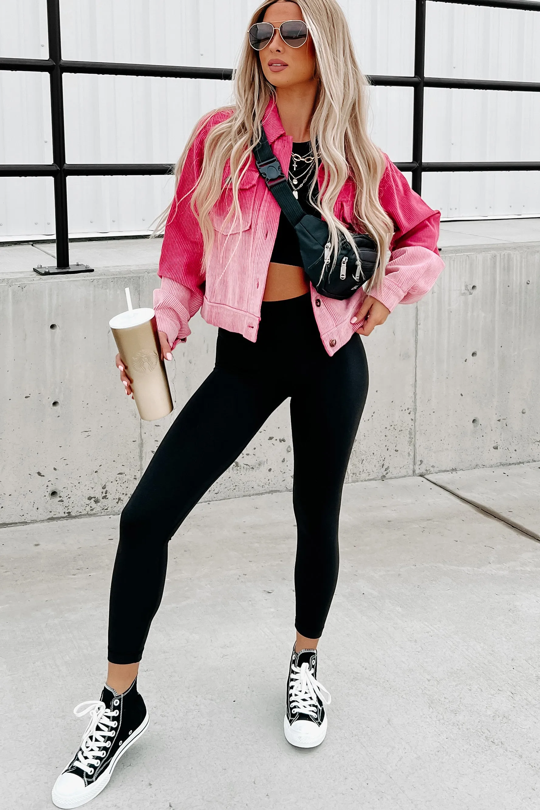 Never Too Girly Ombre Corduroy Jacket (Hot Pink)