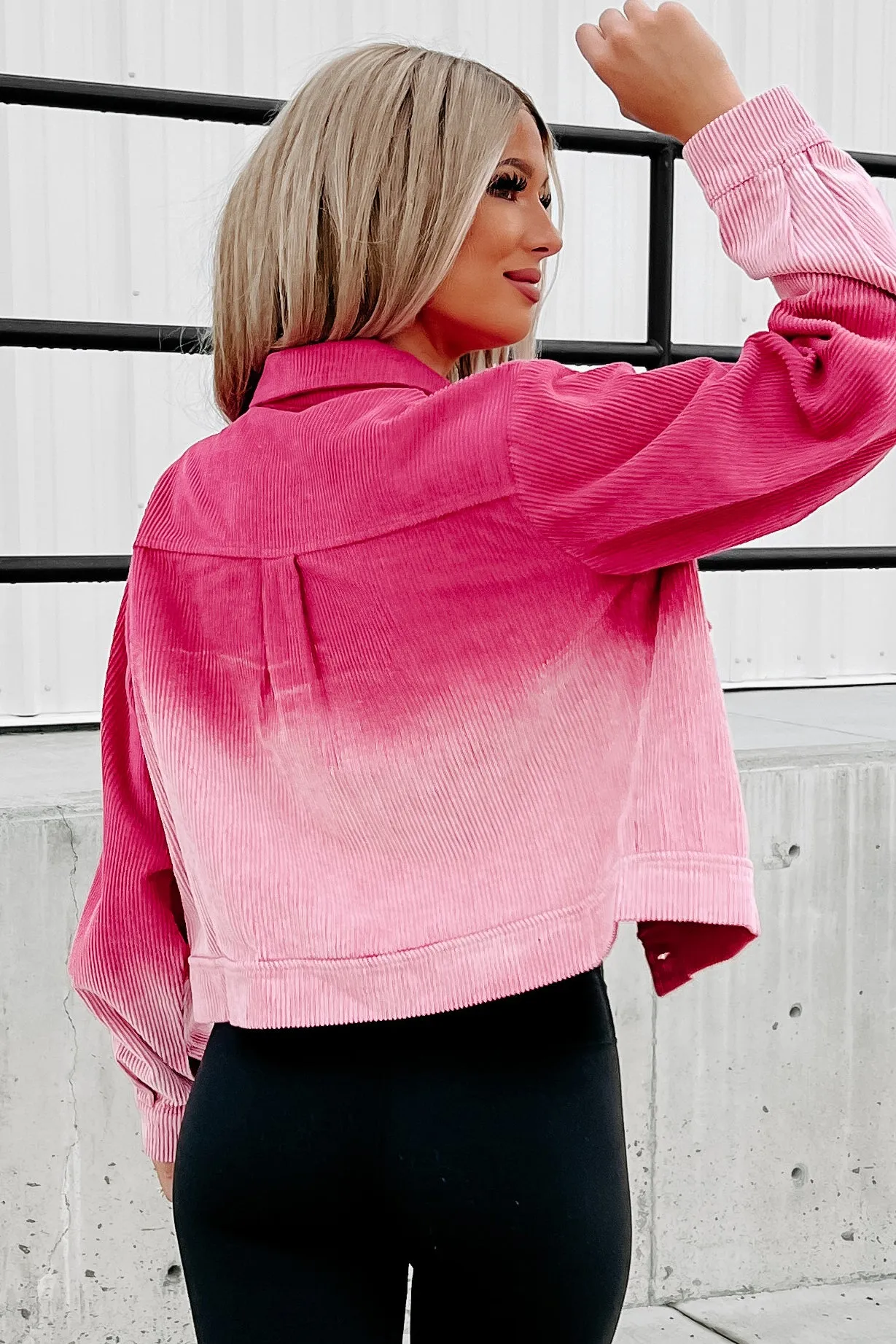 Never Too Girly Ombre Corduroy Jacket (Hot Pink)