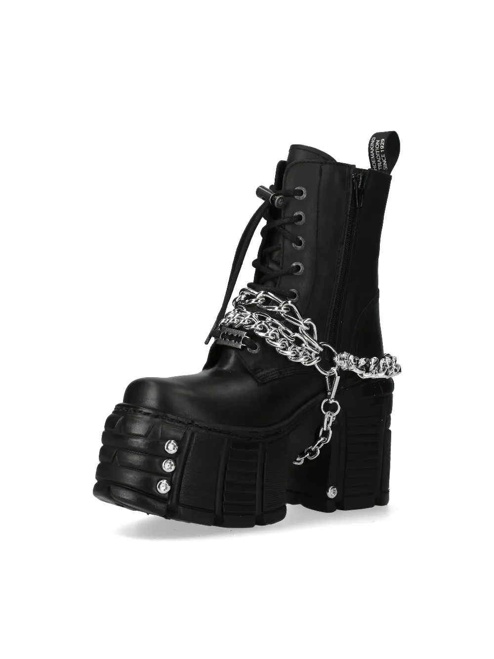 NEW ROCK Black Lace-Up Ankle Boot with Chains and Platform