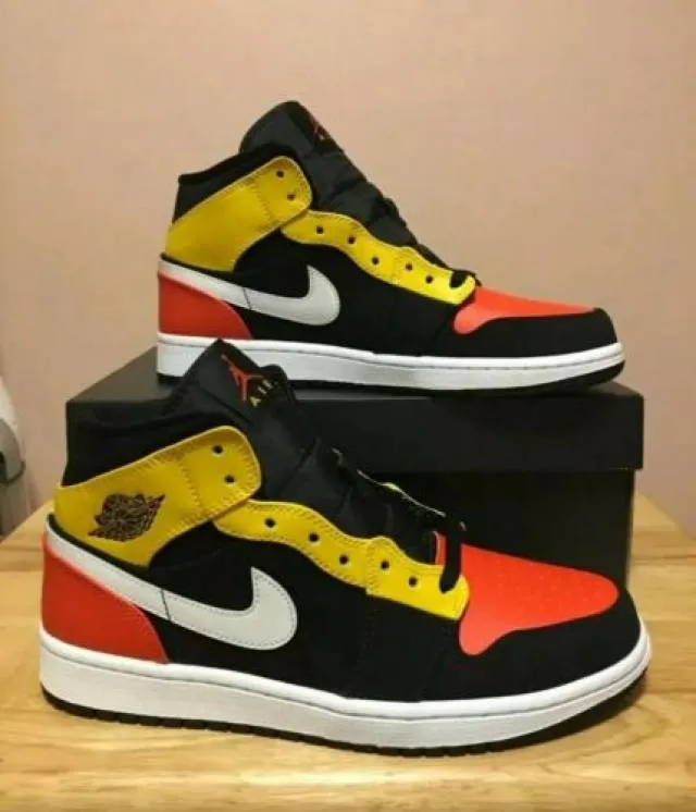 Nike Air Jordan 1 Mid Black Amarillo Orange