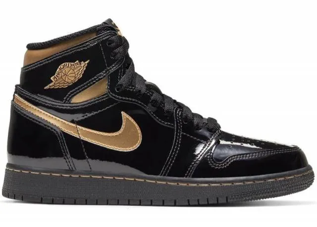 Nike Air Jordan 1 Retro High Black Metallic Gold 2020 GS Siz