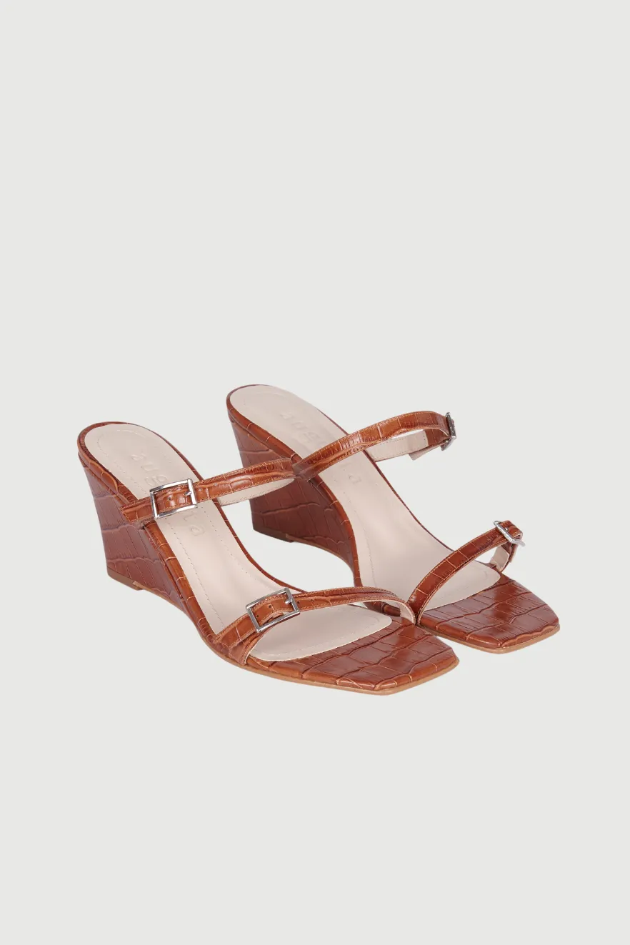 Olivia Sandals in Caramel croc-effect Leather