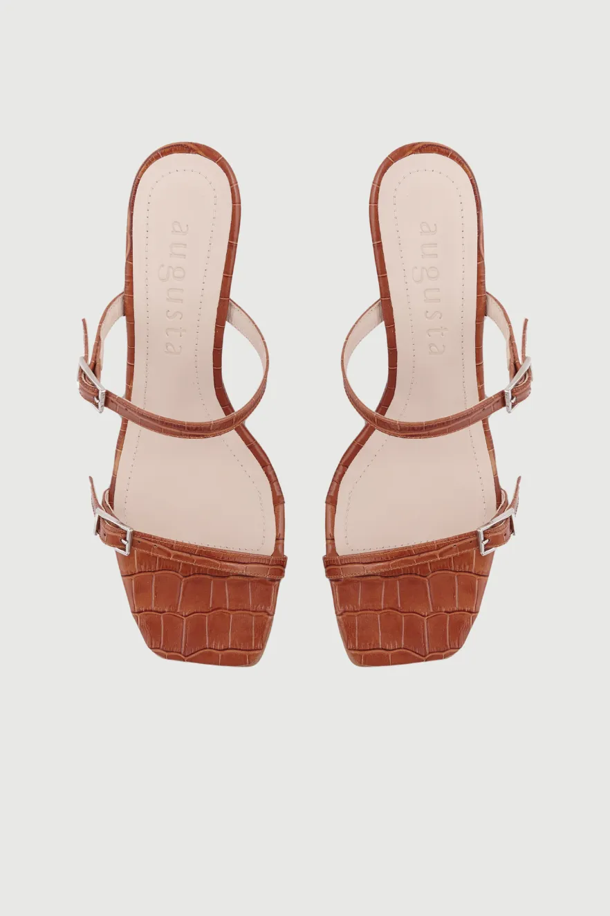 Olivia Sandals in Caramel croc-effect Leather