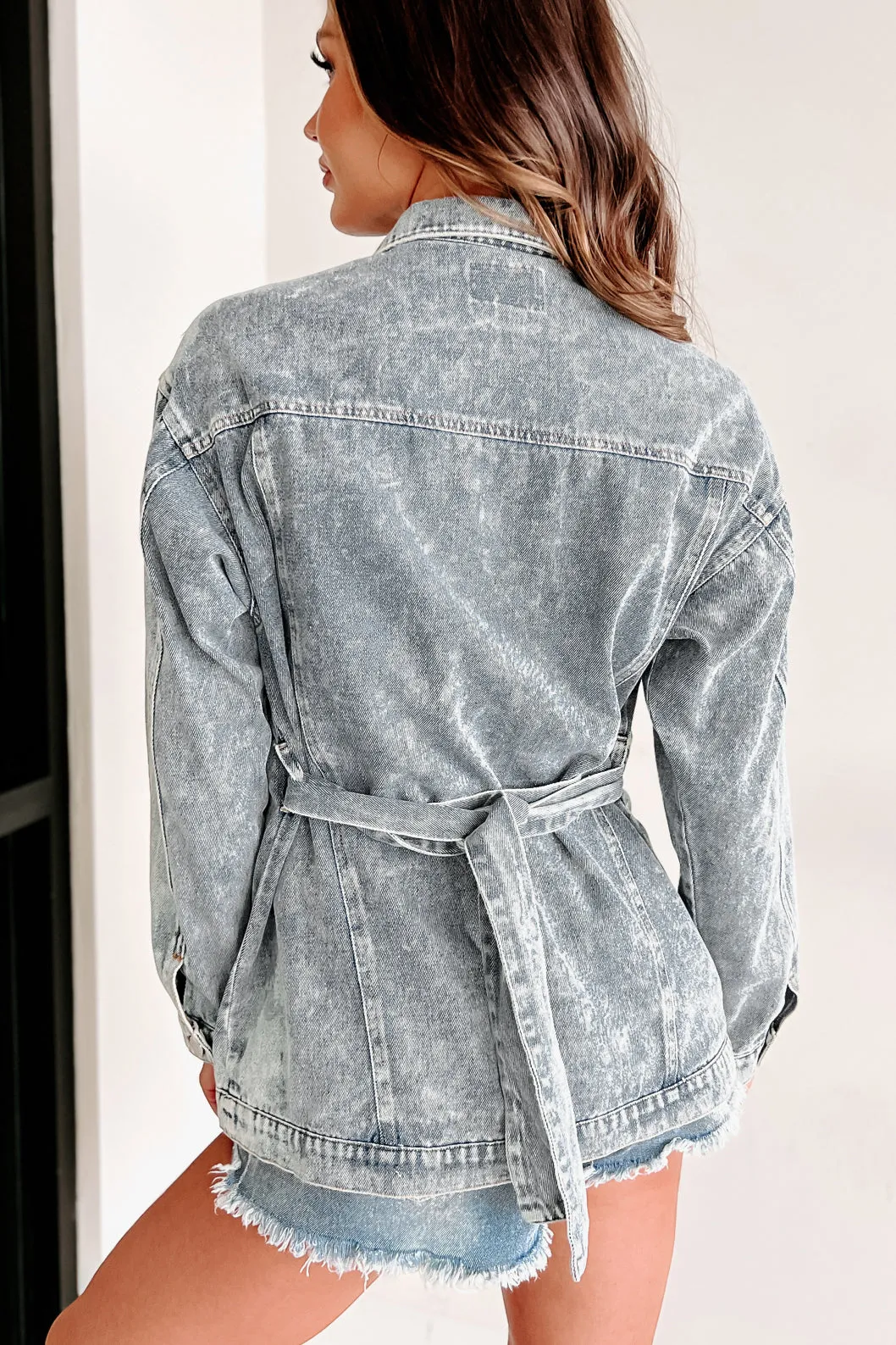 On Top Of My Game Belted Denim Jacket (Blue Denim)