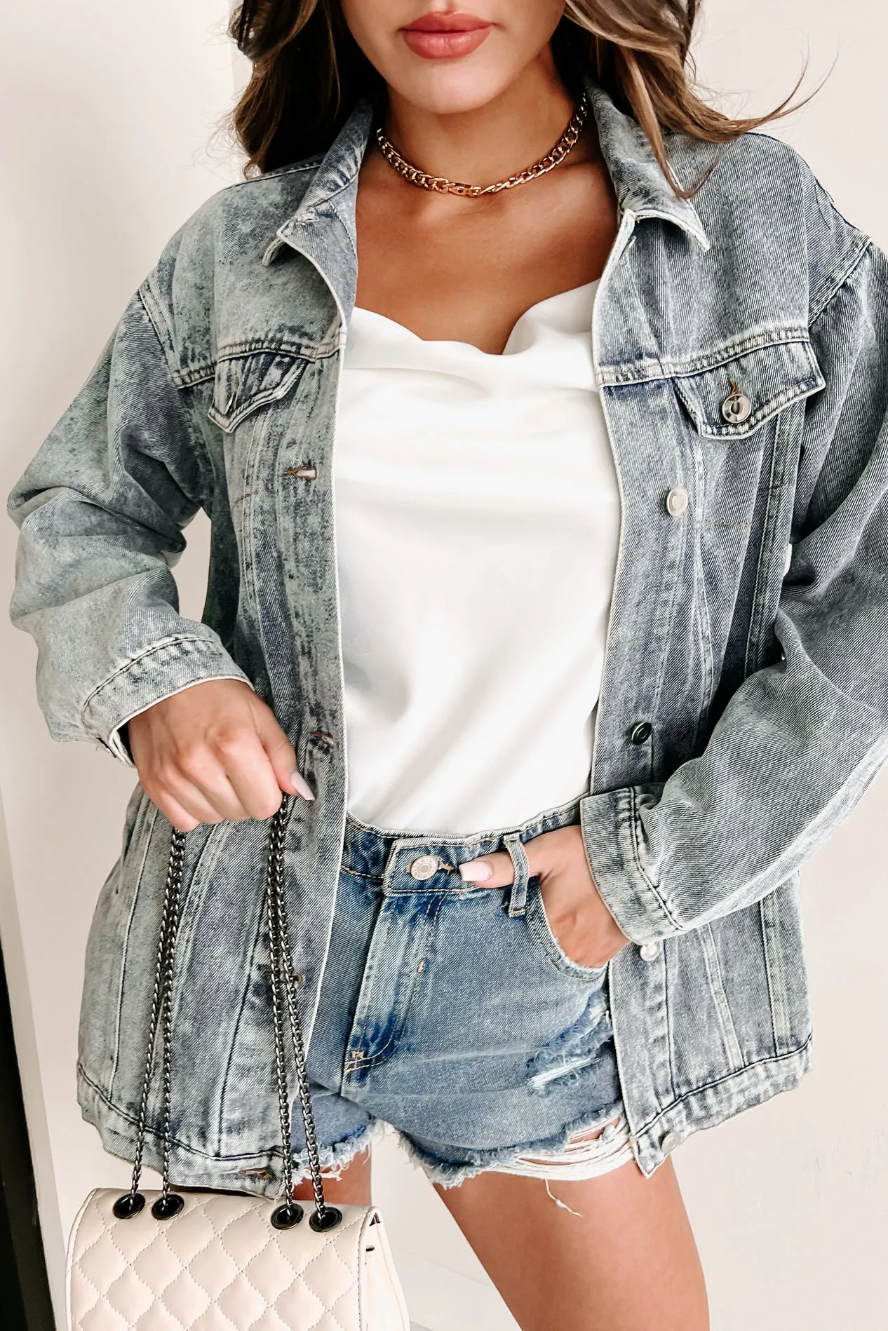 On Top Of My Game Belted Denim Jacket (Blue Denim)