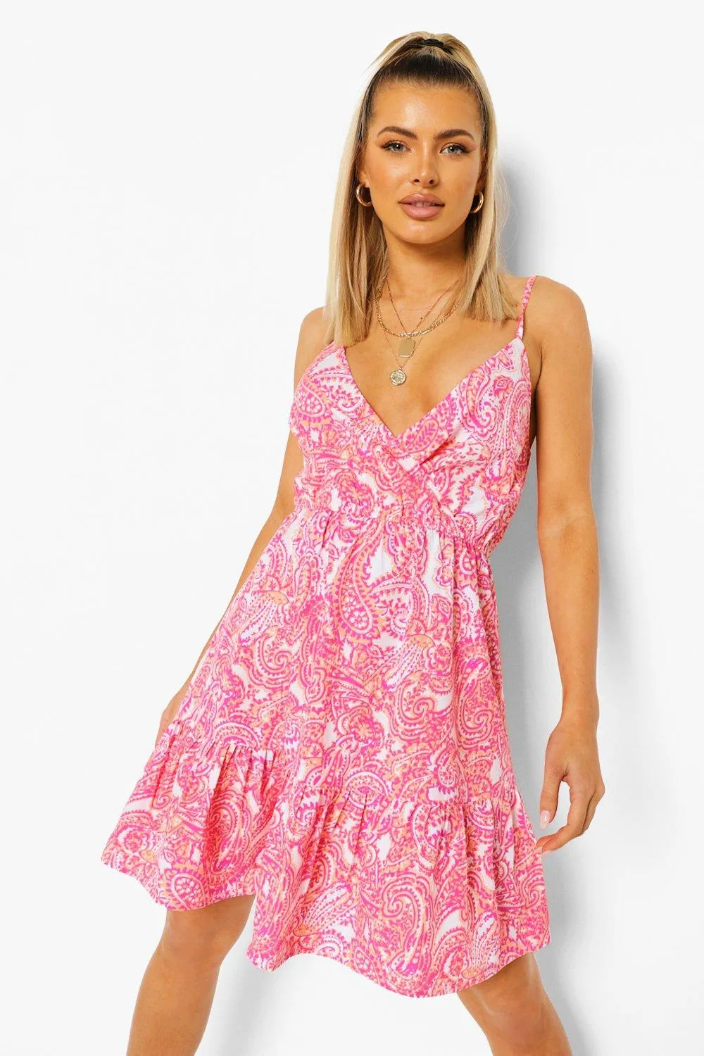 Paisley Print Strappy Wrap Swing Dress