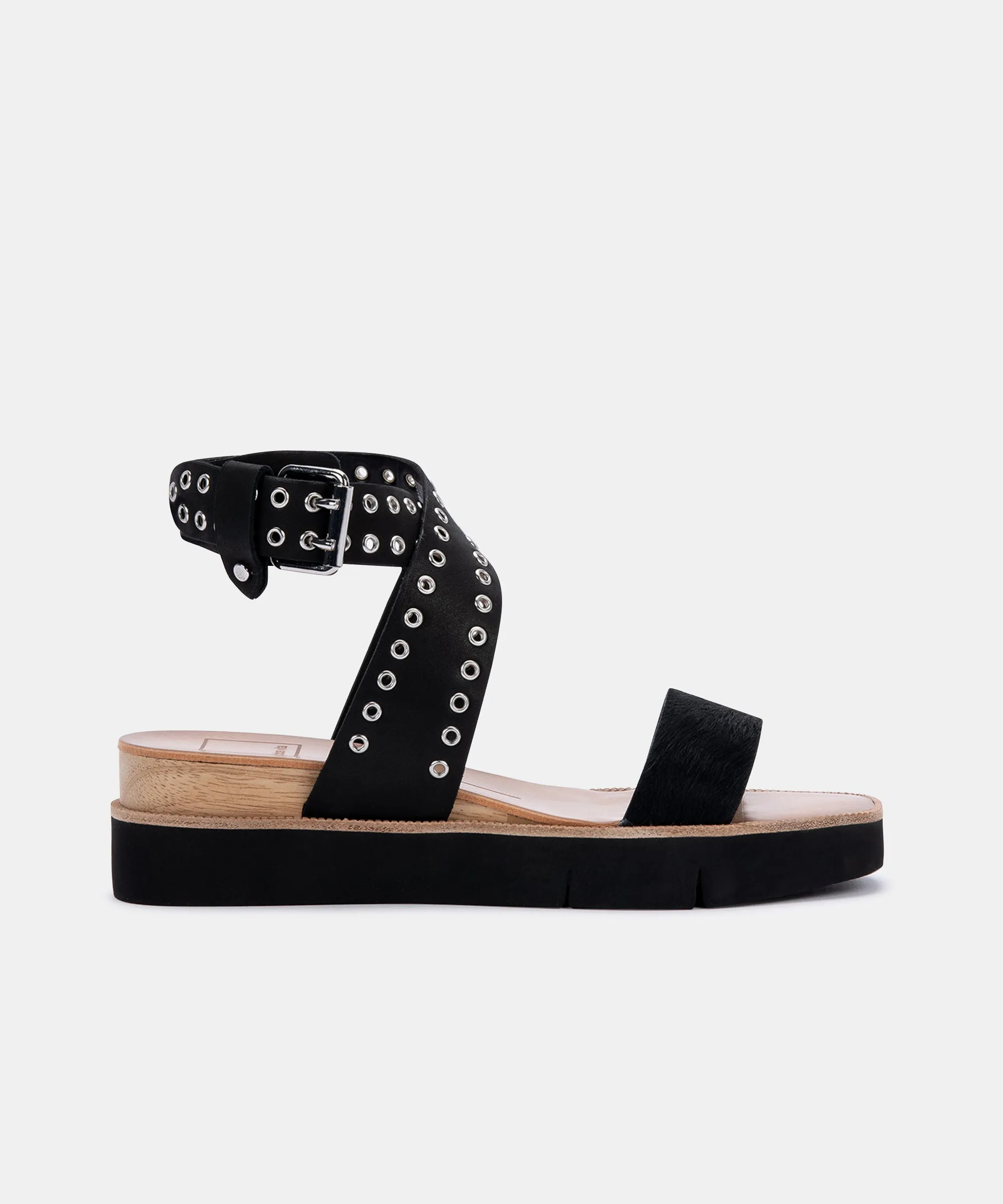 PANKO STUD SANDALS MIDNIGHT CALF HAIR re:vita