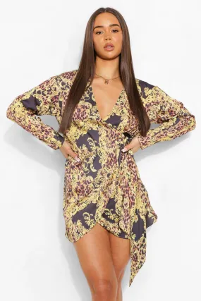 Petite Chain Print Satin Wrap Dress