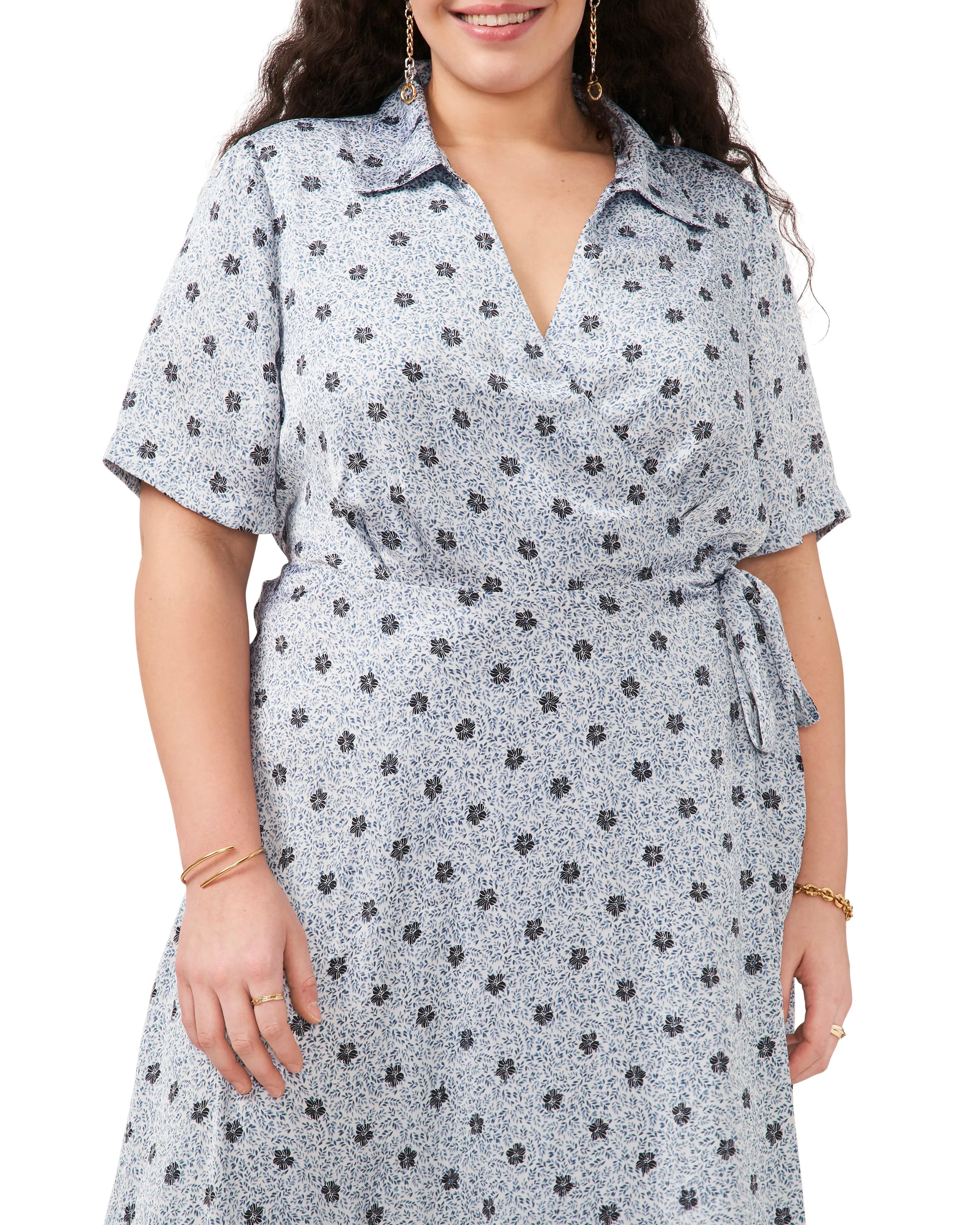 Plus-Size Leaf Print Wrap Dress