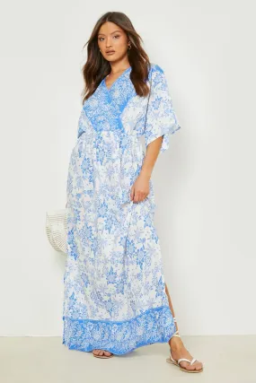 Porcelain Wrap Batwing Maxi Dress