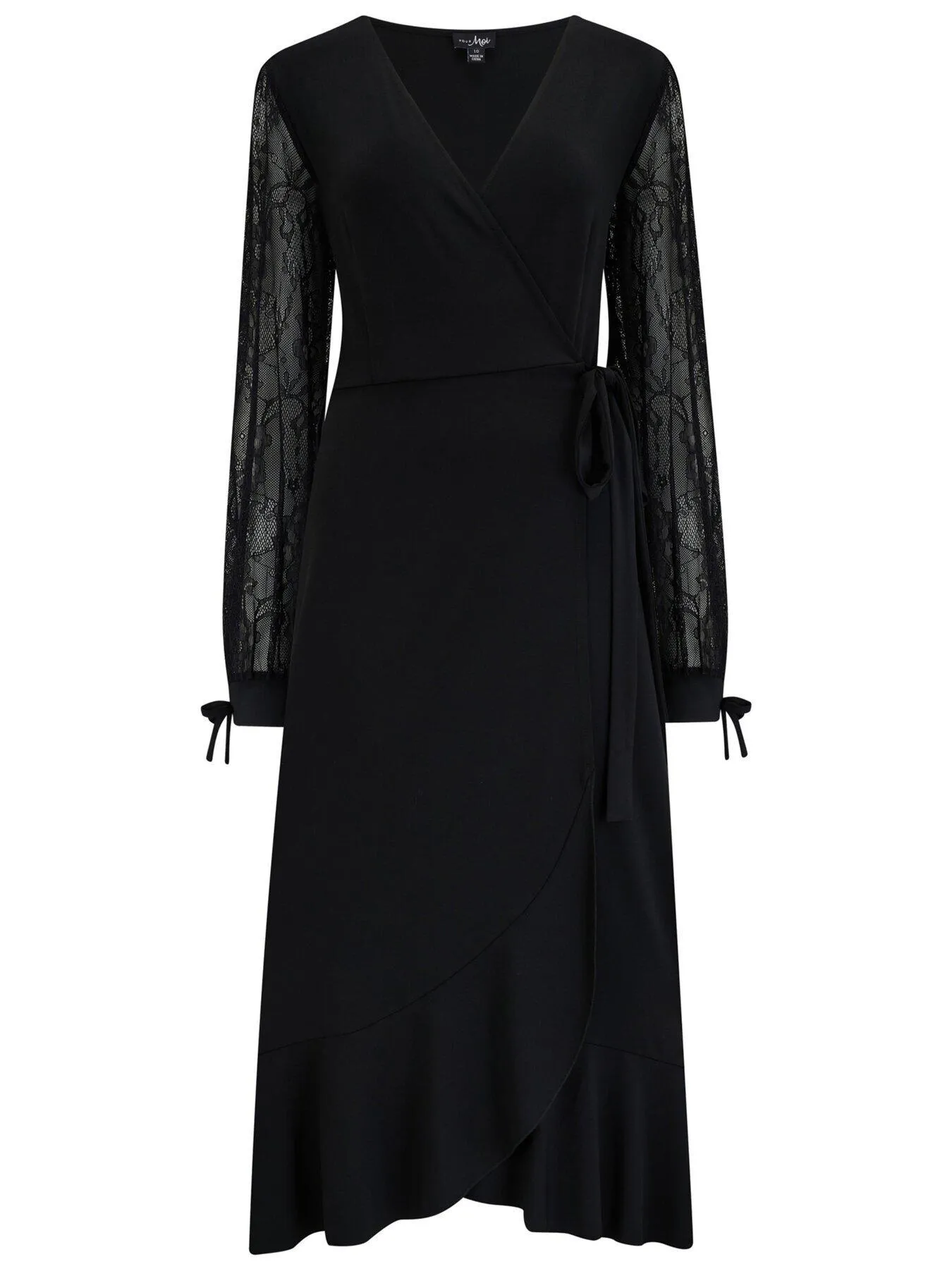 Pour Moi Carrie Lace Sleeve Midi Slinky Jersey Wrap Dress