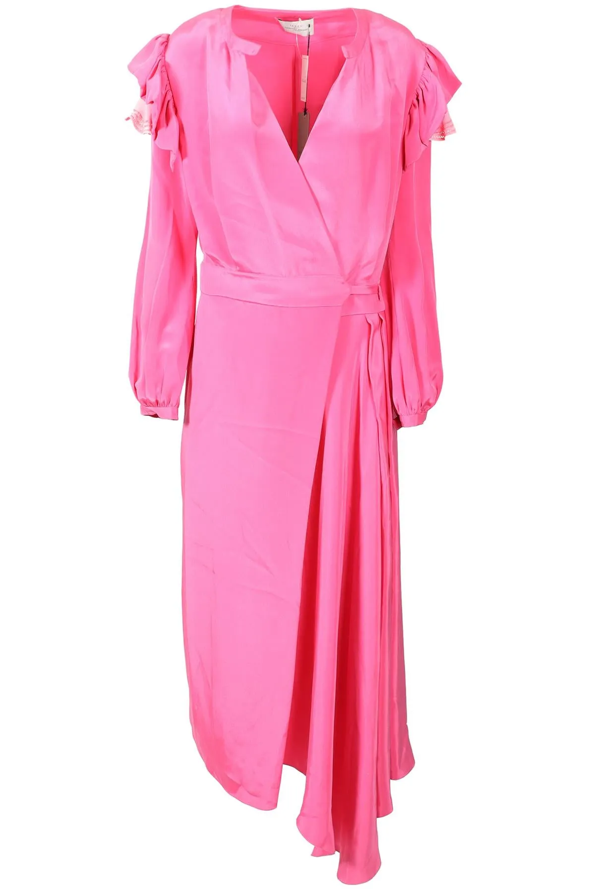 PREEN BY THORNTON BREGAZZI PINK SILK MAXI WRAP DRESS LARGE