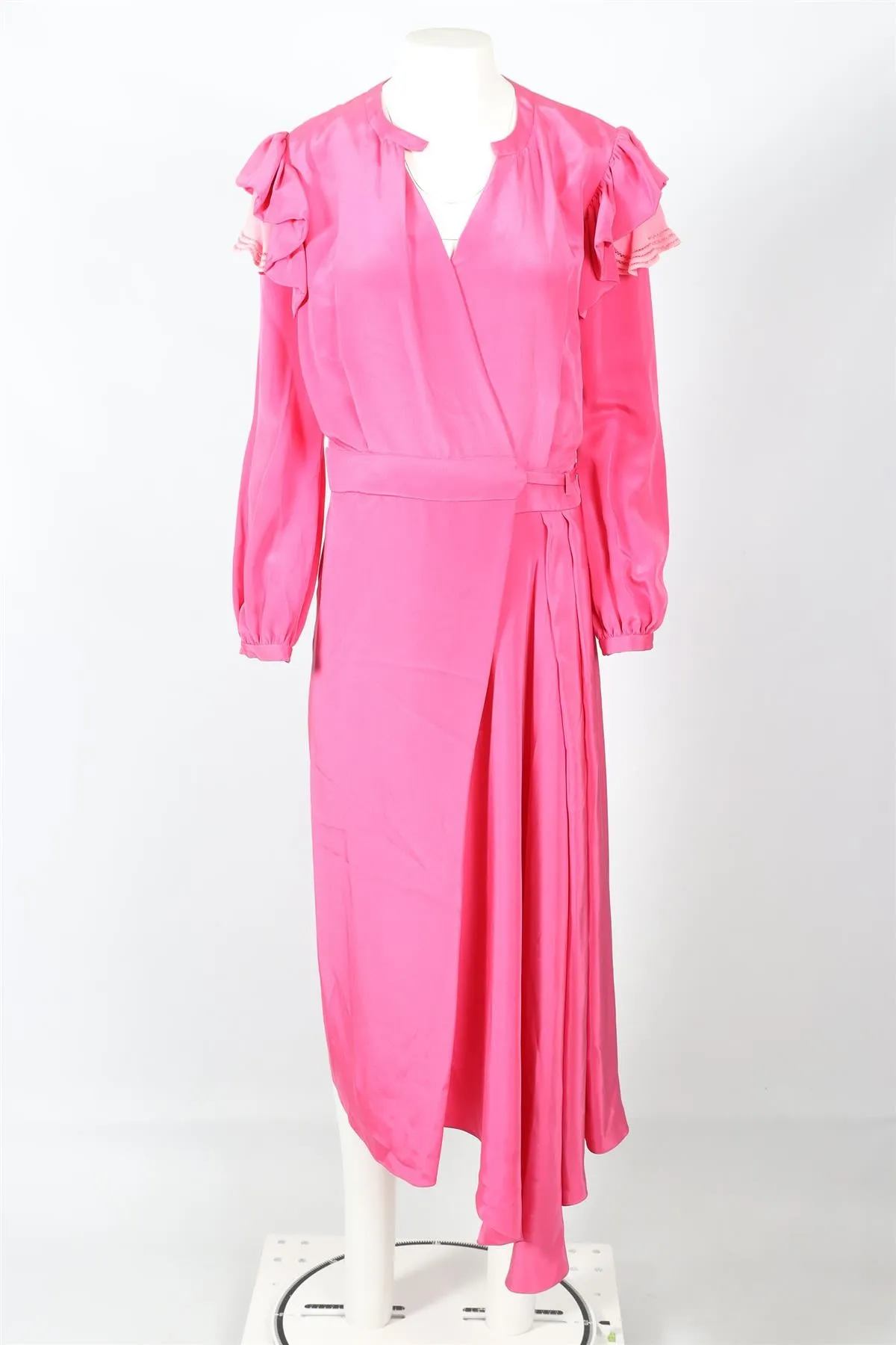 PREEN BY THORNTON BREGAZZI PINK SILK MAXI WRAP DRESS LARGE