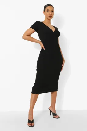 Premium Rib Wrap Front Midaxi Dress