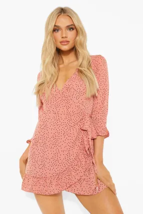 Printed Ruffle Wrap Dress