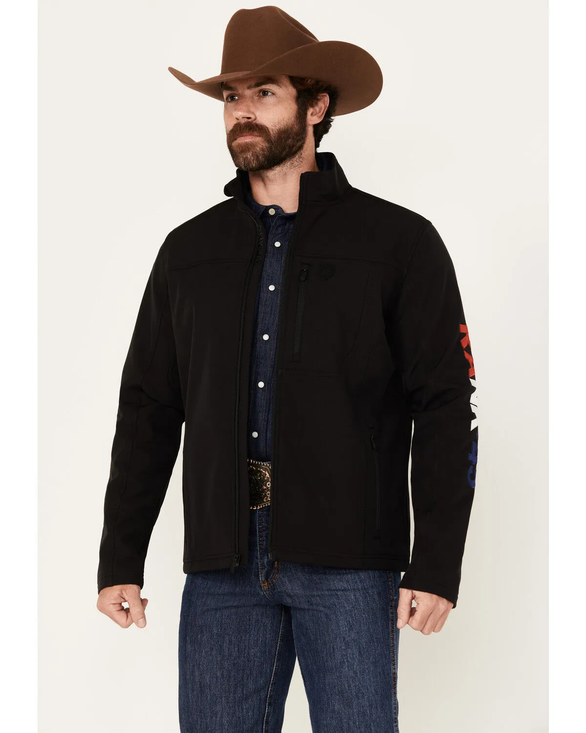 Product Name:  RANK 45® Men's American Flag Logo Softshell Jacket