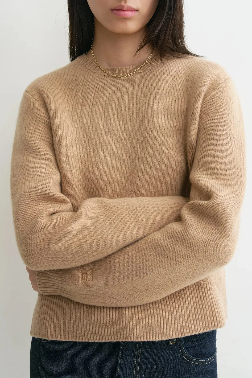 Pullover Cropped Crew in Camel