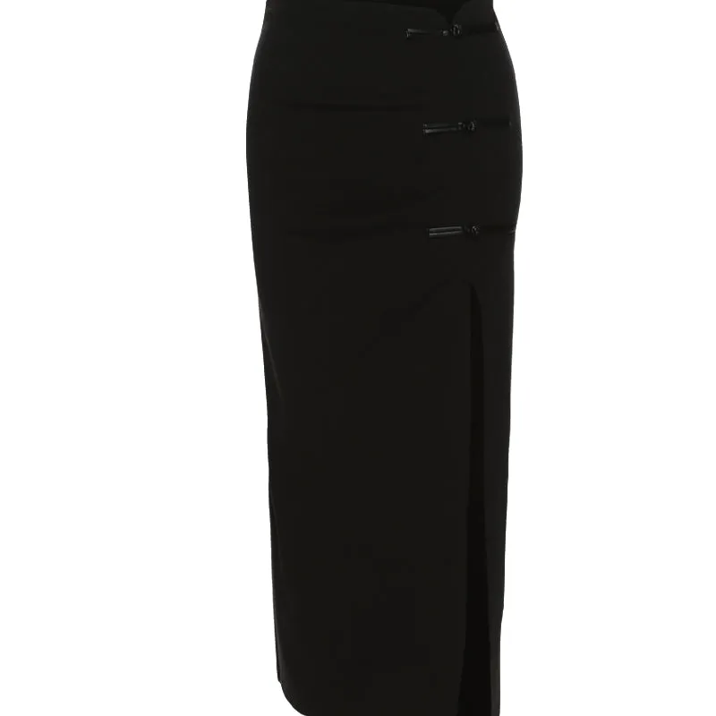 Retro Split Black Half Skirt Women's Design Slim Wrap Hip Mid length Dress LL-564