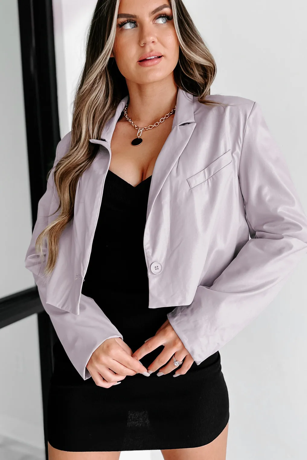 Right On Task Faux Leather Crop Jacket (Lilac)