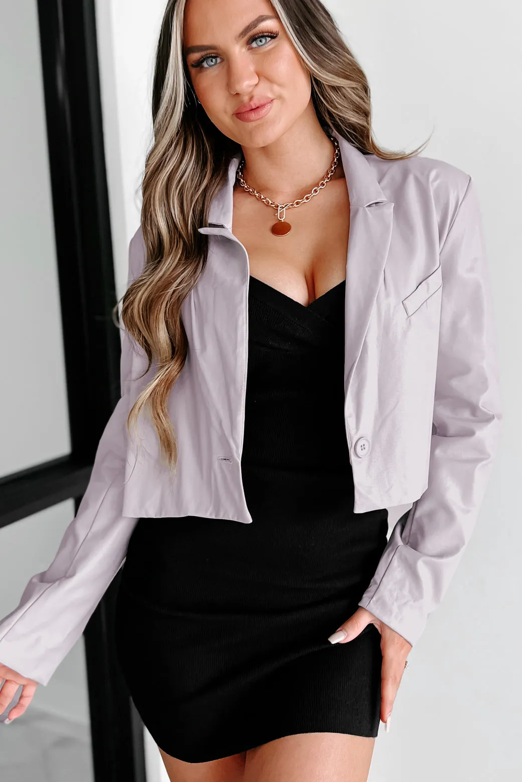 Right On Task Faux Leather Crop Jacket (Lilac)