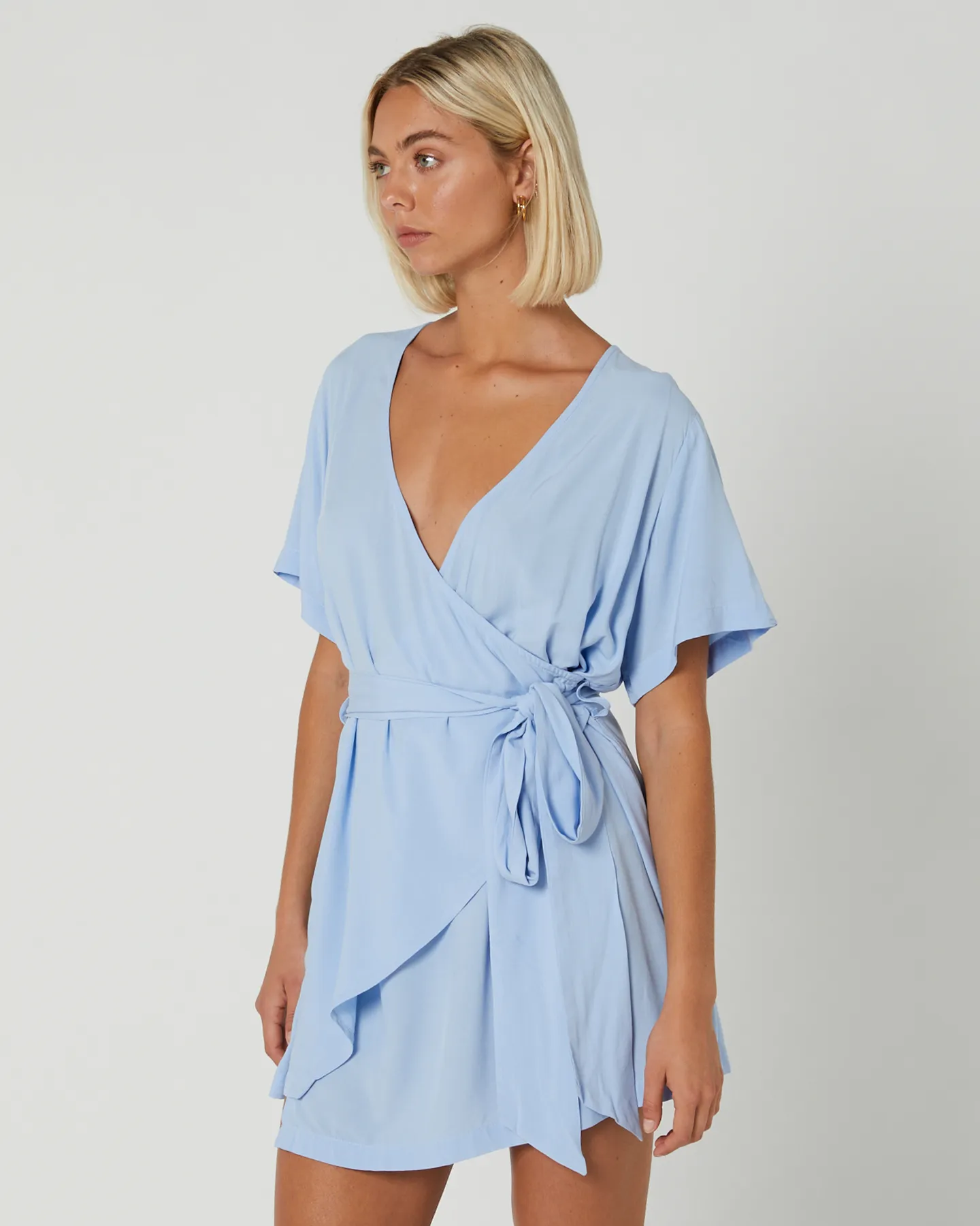 Rusty Siesta Short Sleeve Wrap Dress - Celestial Blue | SurfStitch