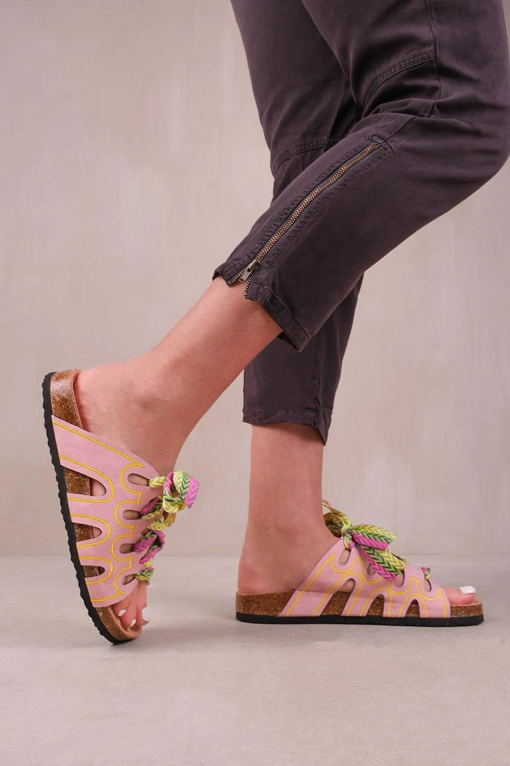 Sandals | 'Paradox' Strappy Flat Sandals With Printed Ribbon Detailing | Where's That From