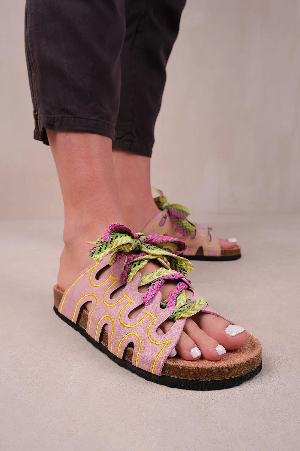 Sandals | 'Paradox' Strappy Flat Sandals With Printed Ribbon Detailing | Where's That From