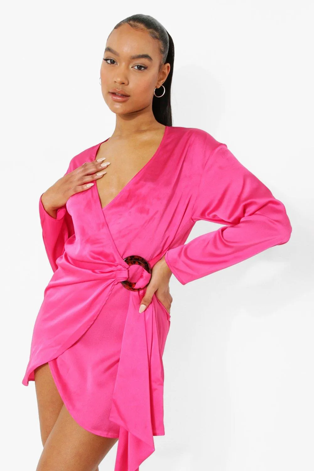 Satin Wrap Shirt Style Dress