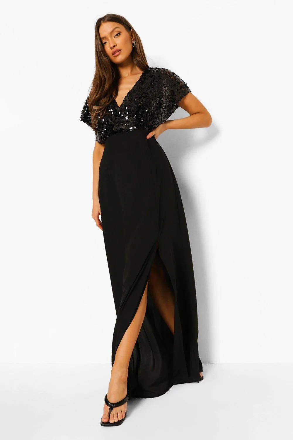 Sequin Wrap Side Split Maxi Dress