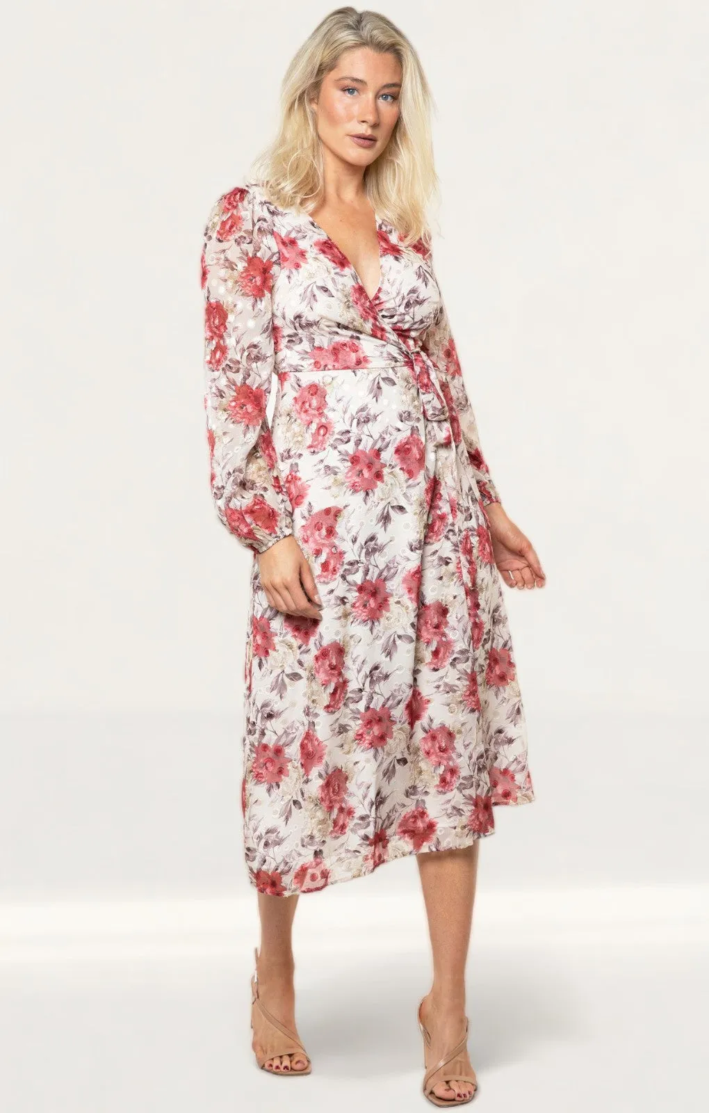 Seven Wonders Berry Floral Florence Wrap Midi Dress